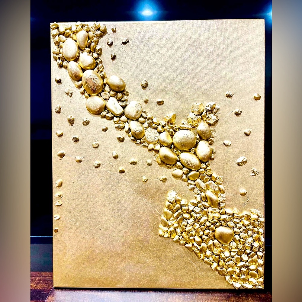 Gold stone canvas wall art decor.
